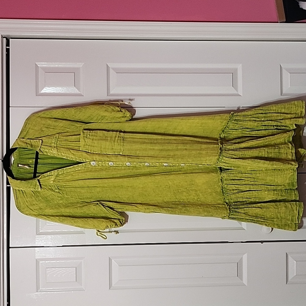 NWOT Free People Bohemian Midi Maxi Dress with Pockets SZ L Chartreuse